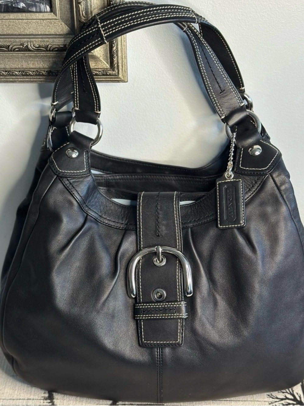 Coach Large Soho Lynn Hobo Black Leather Shoulder Bag Y2K Silver Buckle